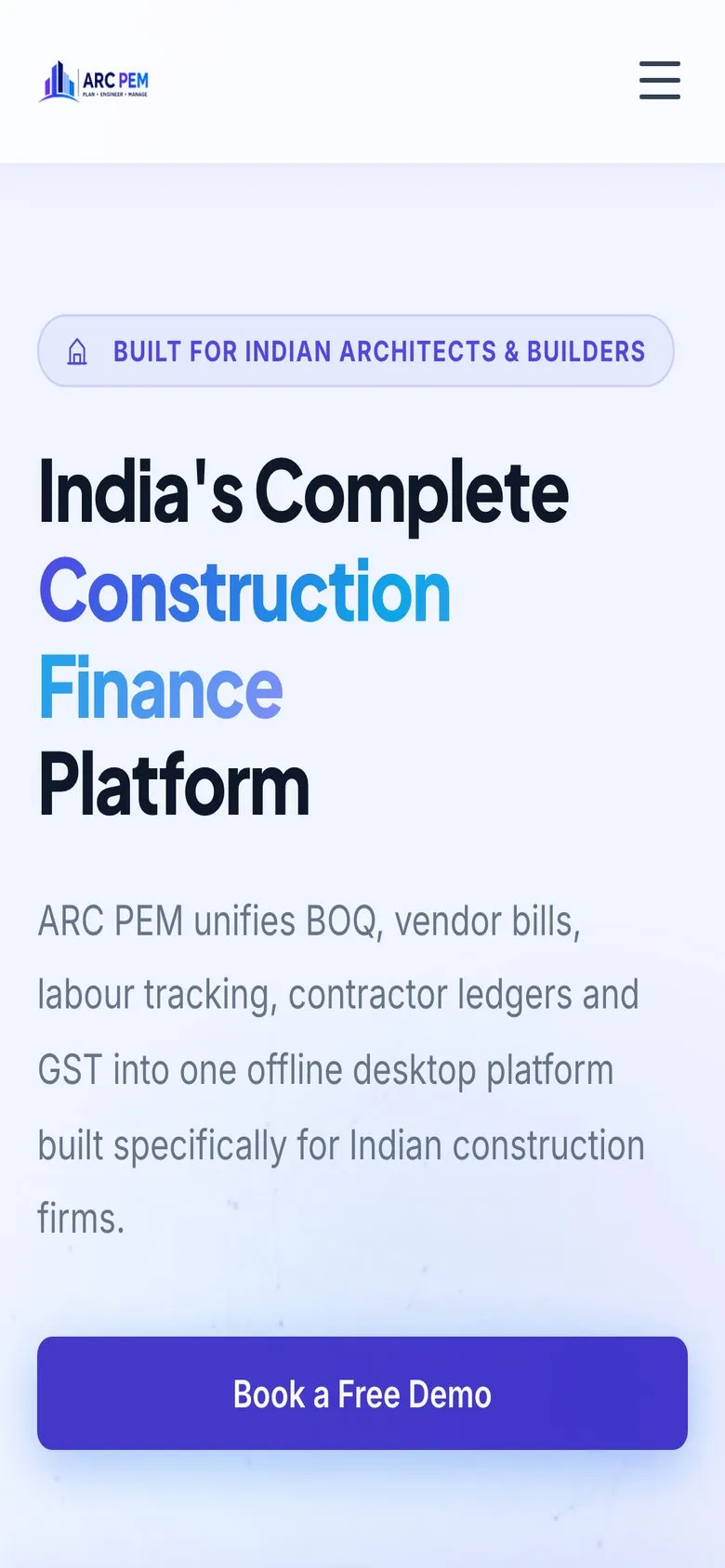 The ARC PEM home page on a phone