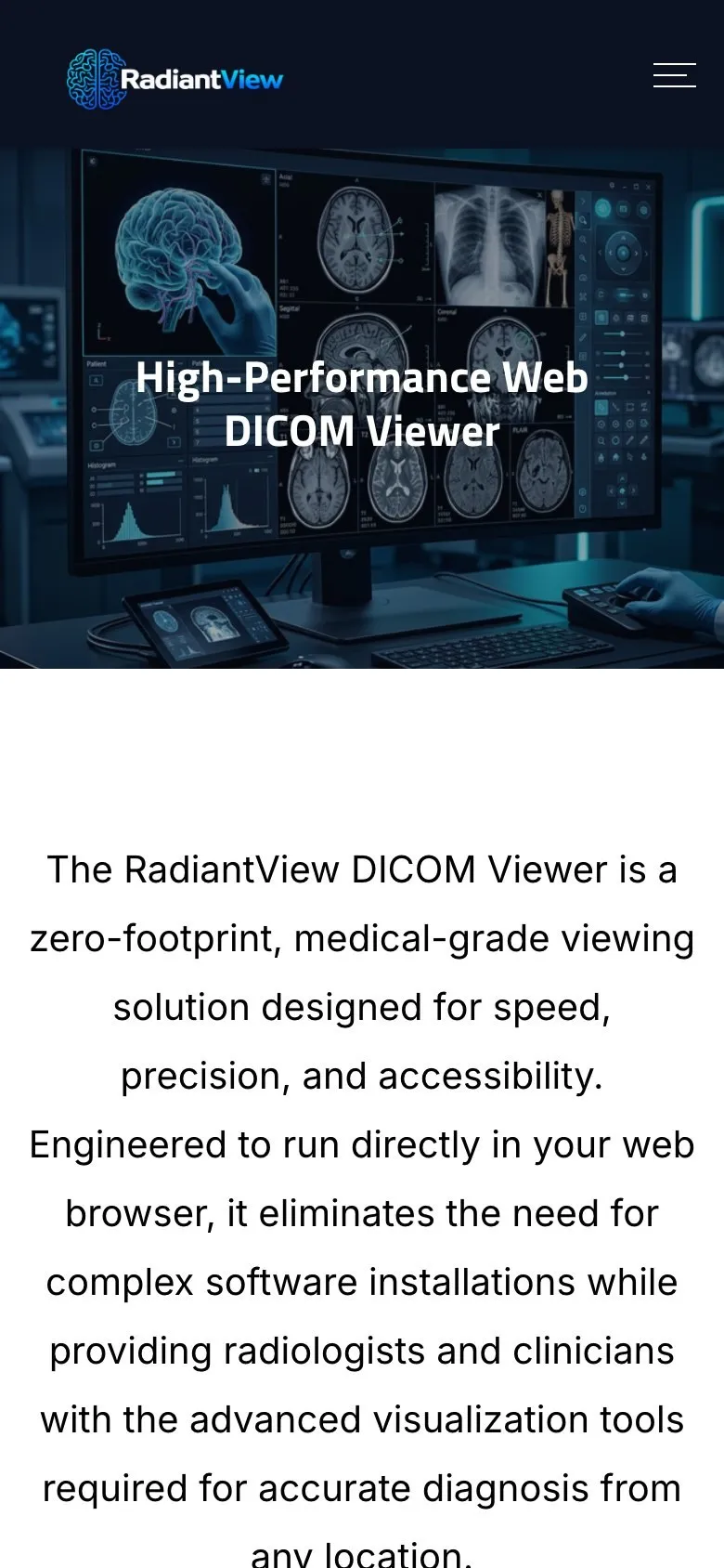 RadiantView DICOM viewer page on a phone