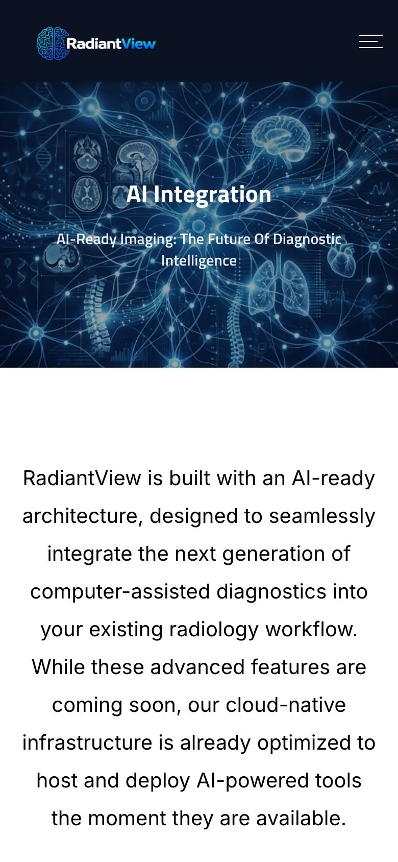RadiantView AI medical diagnosis page on a phone